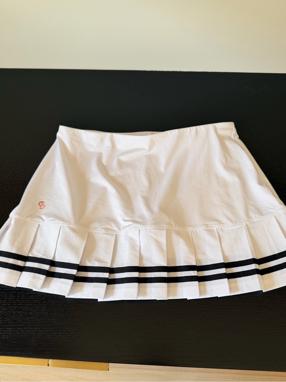 Cross Court pleated tennis skirt size medium white with black grosgrain ribbon